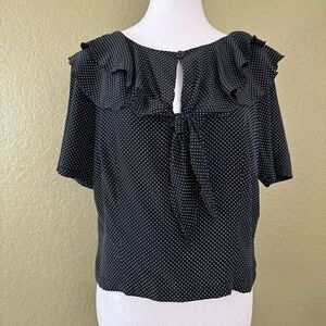 Escada Women’s Size 40 Small Black White Polka Dot 100% Silk Peasant Top Blouse